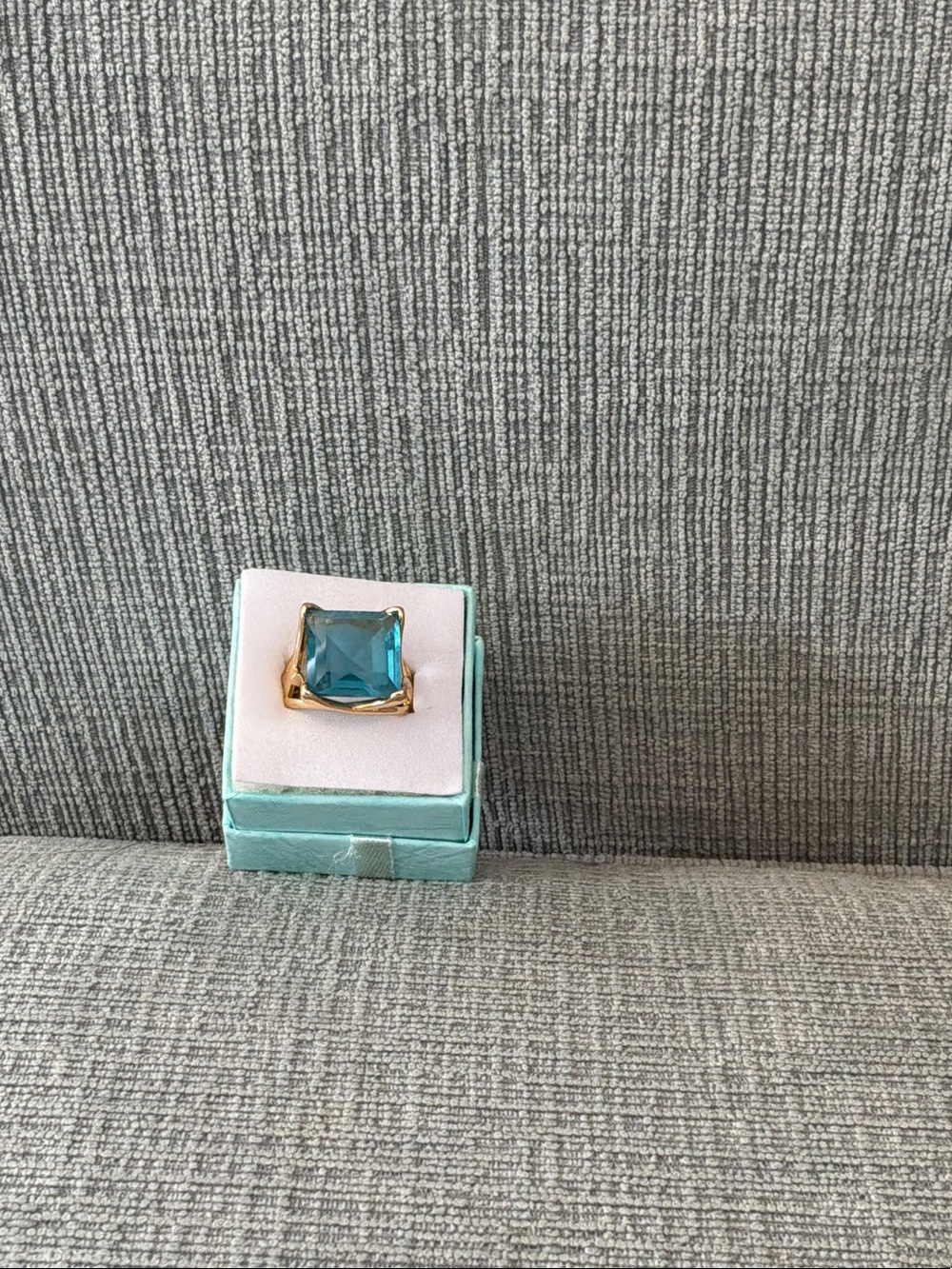 Gold Ring with Large Blue Square Gemstone